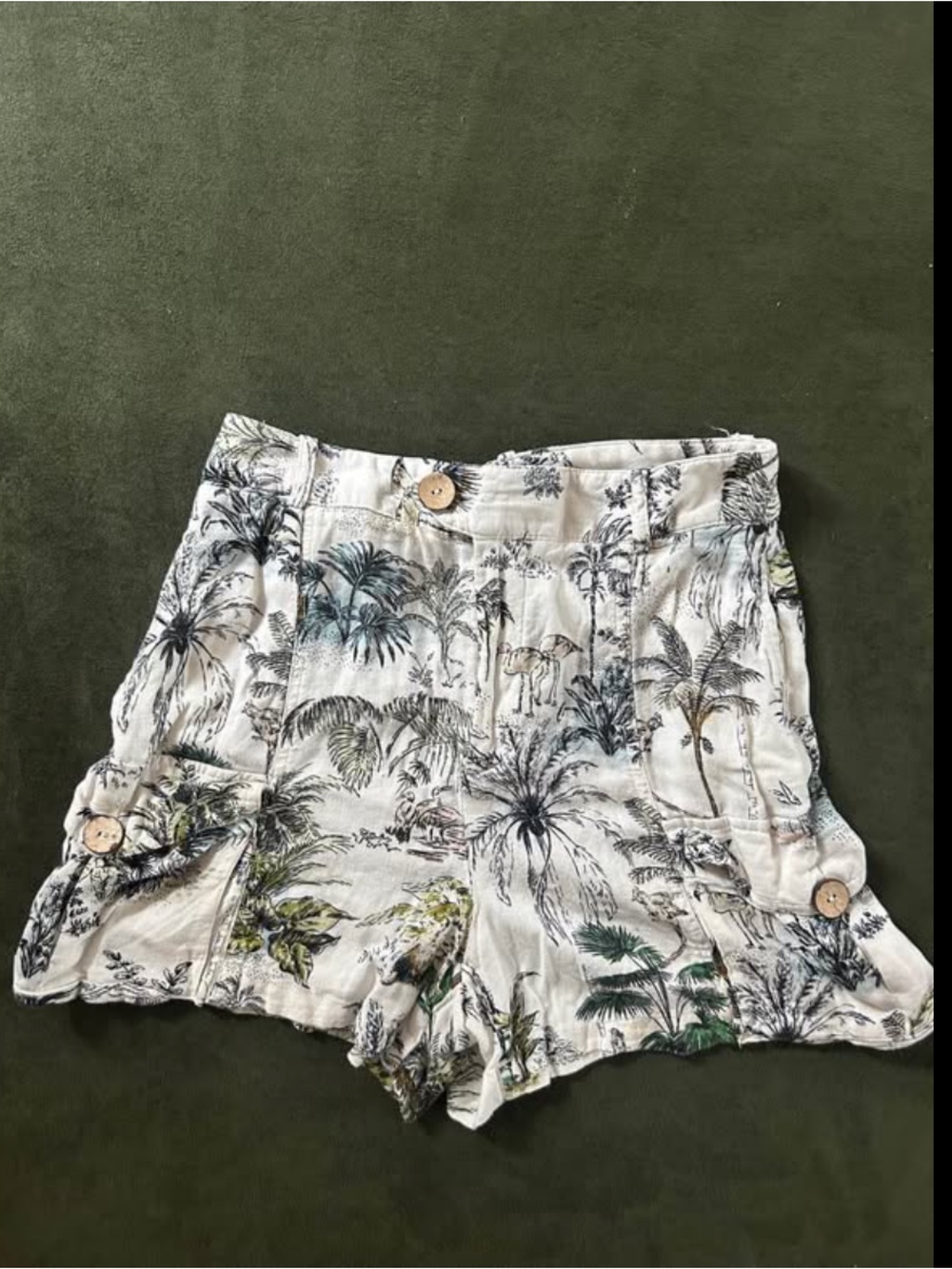 Zara White Tropical-Print High-Waist Shorts